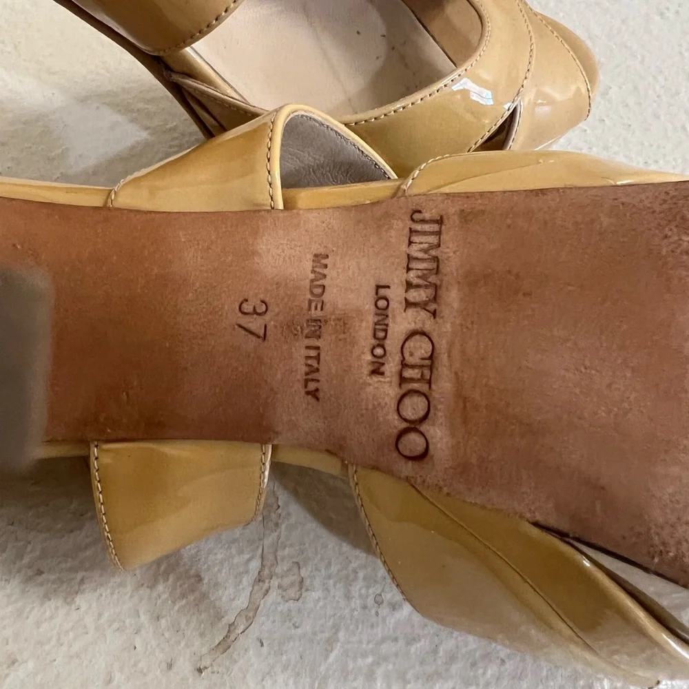 Jimmy Choo Beige Patent Leather Vamp Ankle Strap Sandals Size 37. US‎ 7 - Picture 7 of 7